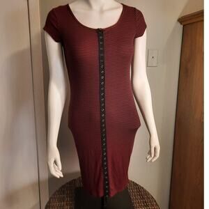 Vintage Y2K Poetry Bodycon Dress Red Black Stripes Sz Large Slinky Sexy Cute